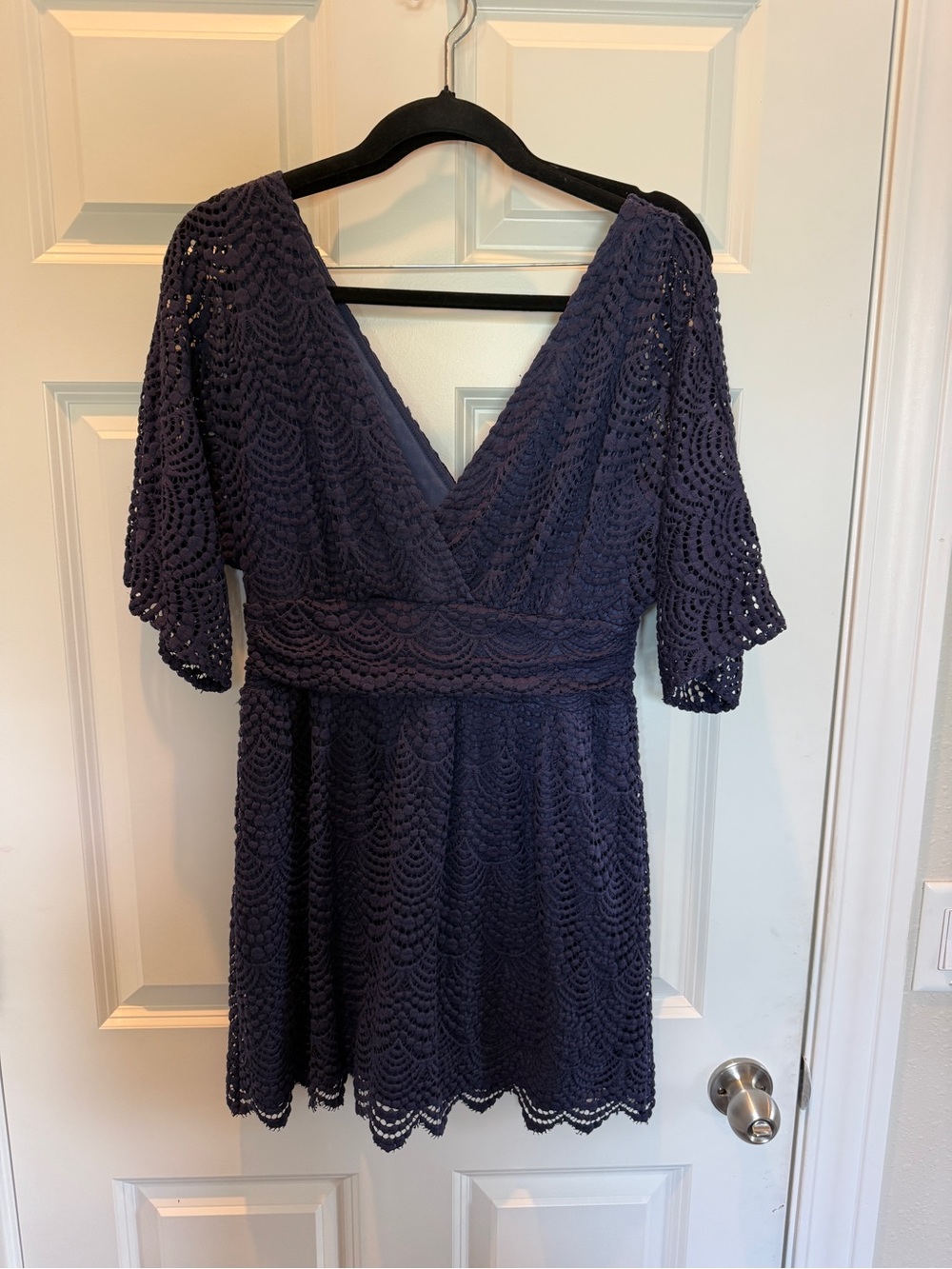 Lilly Pulitzer Navy Crochet V‑Neck Mini Dress